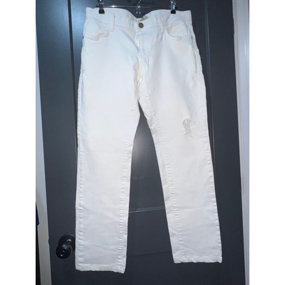 CAbi White Distressed Straight Leg Jeans Size 8  99% Cotton, Excellent Condition